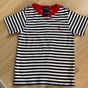 Navy and white striped polo Ralph Lauren t-shirt